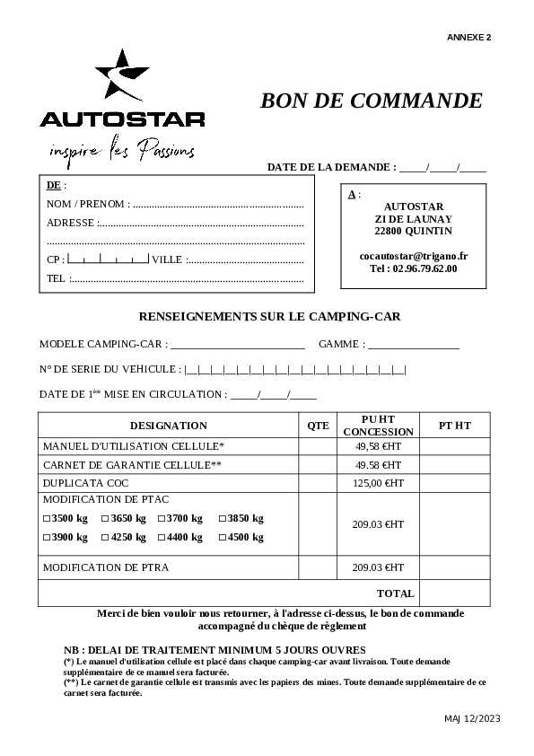 manuel dutilisation camping car autostar